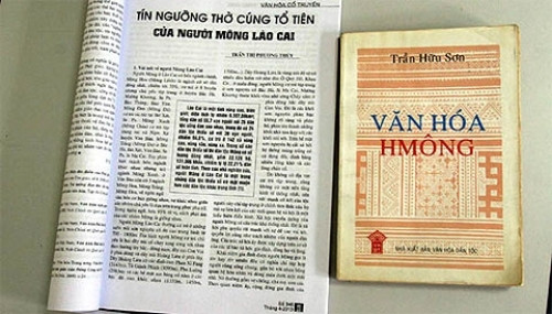 Bài viết của tác giả TTPT và cuốn sách Văn hóa Hmông của TS Trần Hữu Sơn. (Ảnh: thethaovanhoa.vn)