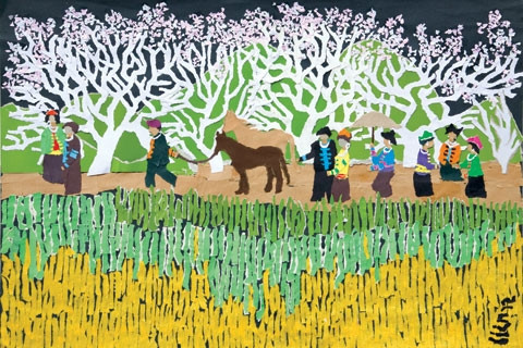 Mùa xuân vùng cao - tranh của họa sĩ Phương Liên.