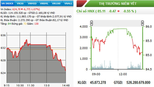 Diễn biến VN-Index và HNX-Index, phiên giao dịch ngày 29-7.