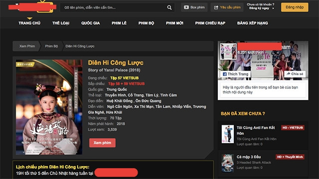 Một trang web chiếu phim lậu dễ dàng tìm thấy trên internet.