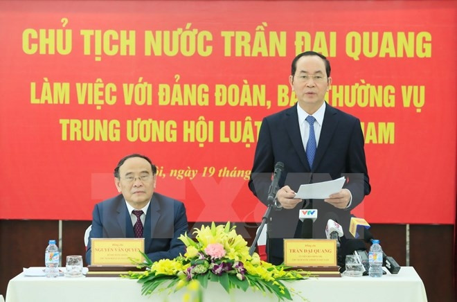 Chủ tịch nước Trần Đại Quang phát biểu kết luận buổi làm việc. (Ảnh: TTXVN)