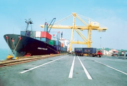 Bốc dỡ hàng ở cảng Tiên Sa.