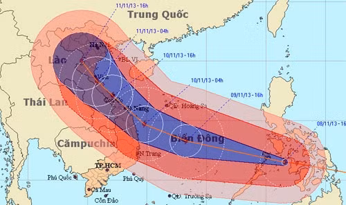 Đường đi của bão Haiyan. Ảnh: TTKTTV.