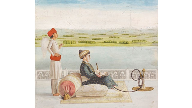 Tác phẩm John Wombwell hút thuốc Hookah trong triển lãm. Ảnh: THE GUARDIAN