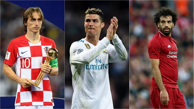 Ba ứng cử viên cuối cùng cho danh hiệu "Cầu thủ nam xuất sắc nhất năm" của FIFA: Luka Modric, Cristiano Ronaldo và Mohamed Salah.