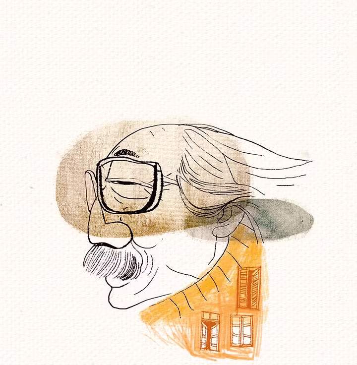 Chân dung nhà văn Tô Hoài trên bìa cuốn “Cát bụi chân ai”.