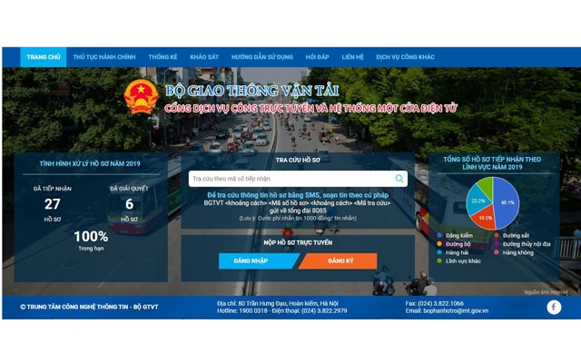 Giao diện Cổng dịch vụ công trực tuyến và Hệ thống một cửa điện tử của Bộ Giao thông vận tải.
