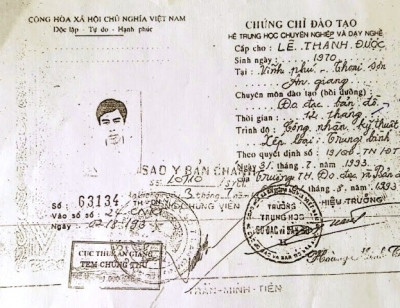 Chứng chỉ công nhân kỹ thuật 2/7 của ông Lê Thành Được.