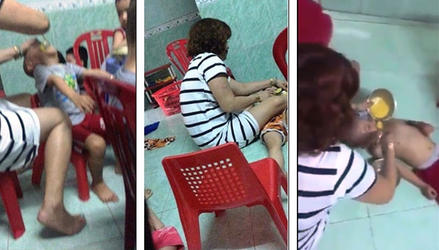 Hình ảnh bà Đinh Thị Hồng bạo hành trẻ, cắt từ clip.