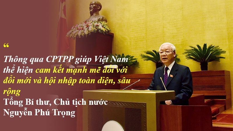 Tổng Bí thư, Chủ tịch nước Nguyễn Phú Trọng trình bày Tờ trình về việc đề nghị Quốc hội phê chuẩn CPTPP và các văn kiện liên quan tại kỳ họp thứ 6 Quốc hội khóa XIV. (Ảnh: Duy Linh)