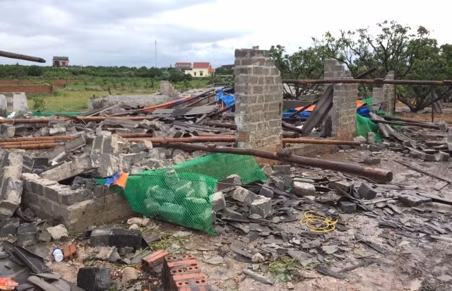 Chuồng trại chăn nuôi bị lốc xoáy tàn phá.
