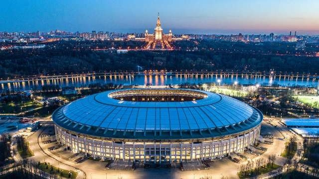 Sân vận động Luzhniki ở Thủ đô Moscow, nơi sẽ diễn ra lễ khai mạc World Cup 2018 sau đây hai ngày.