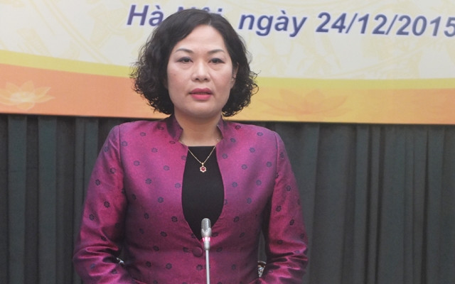 Phó Thống đốc Ngân hàng Nhà nước Nguyễn Thị Hồng tại buổi họp báo sáng 24-12.