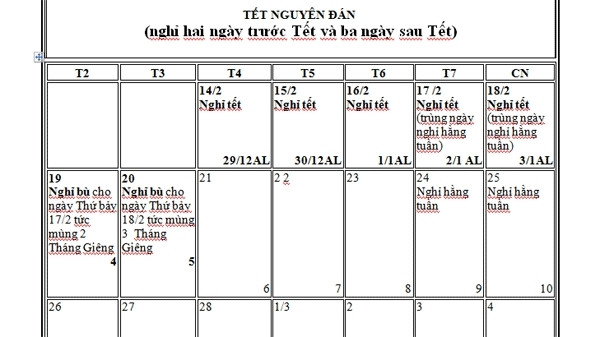 Phương án nghỉ Tết 2018 bảy ngày đã được thông qua.