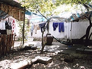 Ngoài sân bừa bộn.