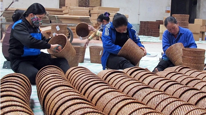 Nhiều lao động trong ngành sản xuất, kinh doanh mây tre đan chưa được tham gia BHXH. Ảnh: MINH VŨ