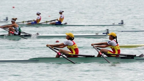 Bộ đôi Hồ Thị Lý và Tạ Thanh Huyền thi đấu tại Olympic Rio 2016.