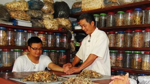 Ông Lý Văn Thủy đang khám bệnh tại nhà.