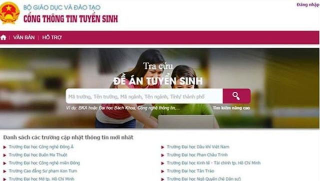 Giao diện Cổng thông tin tuyển sinh 