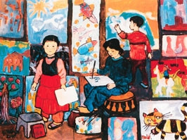 Lớp vẽ của em.
Sơn dầu của Vũ Giáng Hương