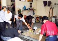 Hiện trường vụ án tại phường Thanh Lương, quận Hai Bà Trưng. (Ảnh: Thanh niên)