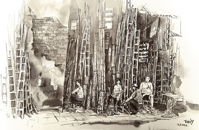 Phố Hàng Vải, ký họa của Trần Thị Thanh Thủy.