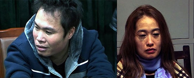 Hai đối tượng Nguyễn Văn Tiến và Nguyễn Thị Thanh Huyền tại cơ quan chức năng.