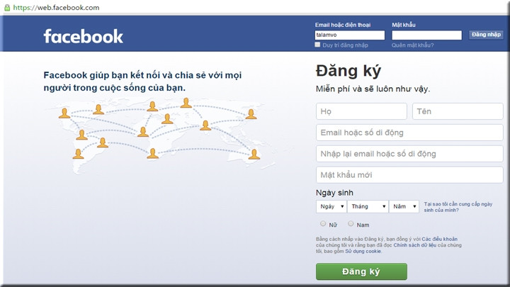 Giao diện khi vào trang Facebook trên máy tính nếu chưa đăng nhập.