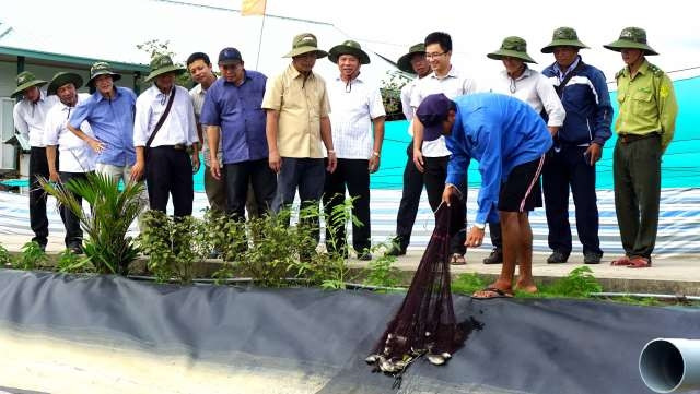 Chủ tịch UBND tỉnh Cà Mau kiểm tra khu vực xử lý nước thải tại Công ty CP thuỷ sản N.G Việt Nam. 