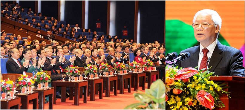 Tổng Bí thư, Chủ tịch nước Nguyễn Phú Trọng đọc diễn văn tại buổi lễ. Ảnh: ĐĂNG KHOA