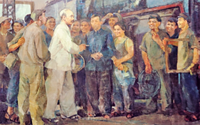 Bác Hồ với công nhân xe lửa Gia Lâm