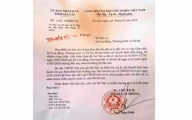 Công văn hỏa tốc của UBND tỉnh Gia Lai.