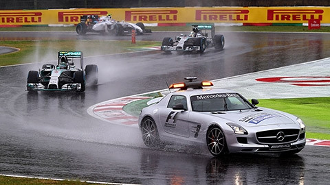 Thời tiết quá xấu do ảnh hưởng của siêu bão Phanfone khiến đường đua tại Suzuka (Nhật Bản) luôn ngập nước rất nguy hiểm. (ảnh: Sutton Image)