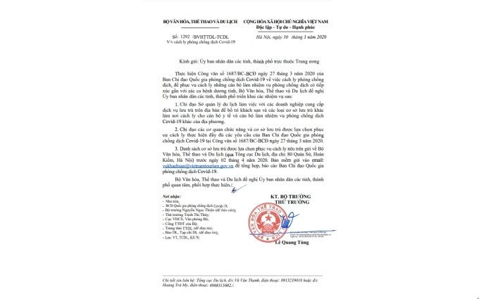 Bố trí cơ sở lưu trú làm nơi cách ly cho cán bộ phòng, chống dịch Covid-19