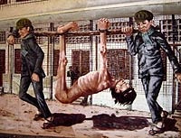 Một bức bích hoạ mô tả cảnh đoạ đày ở nhà tù Tuol Sleng.