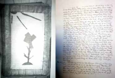 Trang bìa Nhật ký Chu Cẩm Phong do ông Hoàng Đình Hiếu bọc mới và trình bày (trái) và Di bút Chu Cẩm Phong trong nhật ký