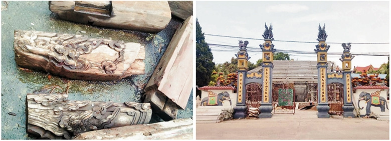 Ngôi đình 300 tuổi Lương Xá bị hạ giải trái phép rồi thay hoàn toàn cột gỗ bằng cột bê-tông.