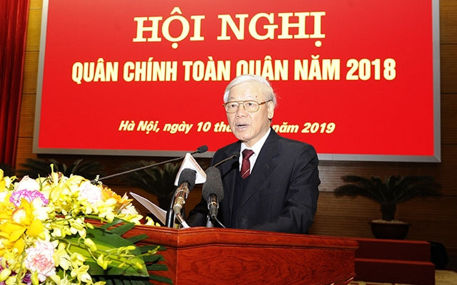 Tổng Bí thư, Chủ tịch nước Nguyễn Phú Trọng, Bí thư Quân ủy Trung ương phát biểu chỉ đạo hội nghị. Ảnh: ĐĂNG KHOA