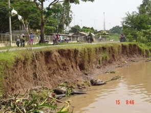 Kênh Chợ Gạo đang sạt lở, phá hoại đường giao thông.