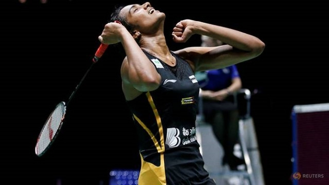 Niềm hạnh phúc của Pusarla Sindhu sau thắng lợi ở trận chung kết. (Ảnh: REUTERS)
