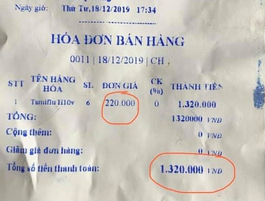 Hóa đơn thuốc Tamiflu được mua tại một quầy thuốc vào ngày 18-12.