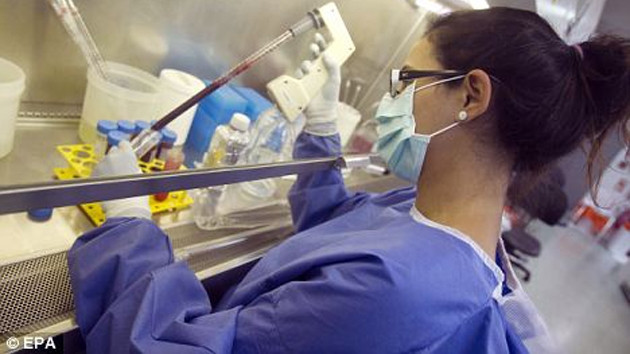 Một nhà nghiên cứu tại Barcelona (Tây Ban Nha) đang làm việc trong một dự án nghiên cứu vắc-xin phòng HIV. (Ảnh: EPA)