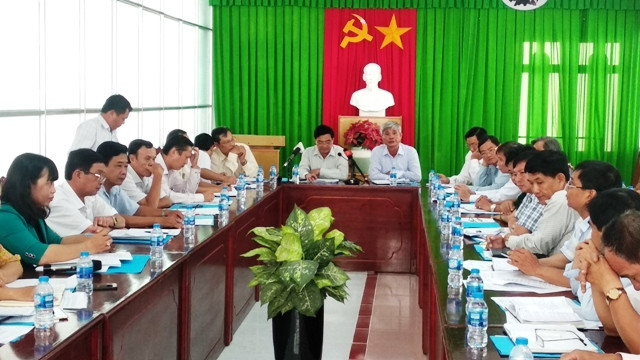 Tỉnh Vĩnh Long họp khẩn về phòng chống dịch tả lợn châu Phi xuất hiện trên địa bàn, sáng 22-5. (Ảnh: BÁ DŨNG)