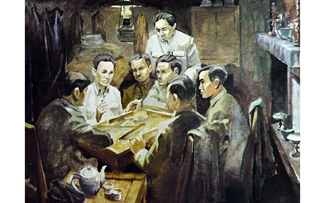 Hội nghị thành lập Ðảng Cộng sản Việt Nam năm 1930. Tranh của họa sĩ Phan Kế An