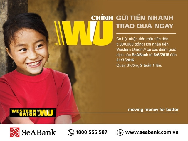 Khuyến mãi cho khách hàng nhận tiền Western Union tại SeABank