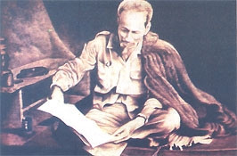 Tranh Bác Hồ trong hang Pắc Bó
vẽ bằng bút lửa.