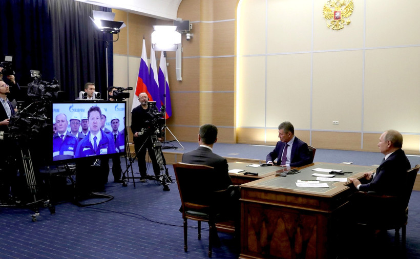 Tổng thống Nga dự lễ khai trương qua cầu truyền hình. (Ảnh: Kremlin.ru)