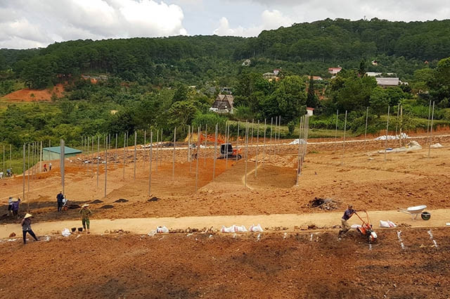 Nhiều hạng mục tại khu đất cạnh đường đèo Mimosa đang được thi công trong thời gian chờ cấp giấy phép hình thành “điểm du lịch”.