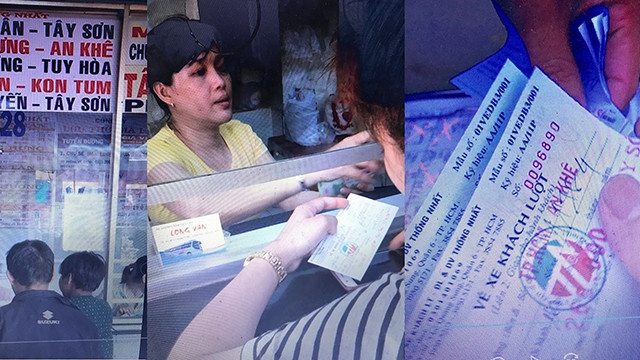 Những tấm vé giả này được nhân viên bán cho hành khách tại quầy của HTX Thống Nhất. 