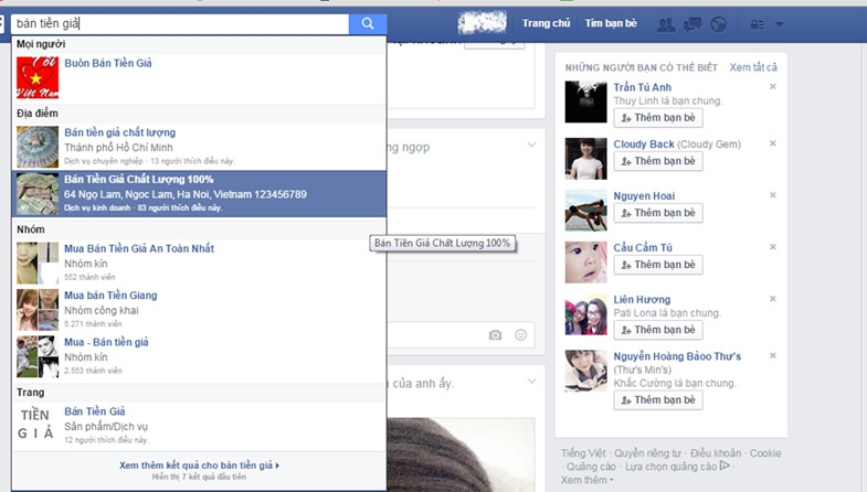 Rao bán tiền giả trên mạng xã hội facebook. Ảnh: N.TUYỀN